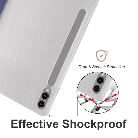 For Samsung Galaxy Tab S10+ / S9+ 3-folding Transparent TPU Smart Leather Tablet Case with Pen Slot(Dark Blue)