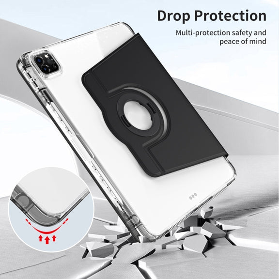 For iPad Pro 11 2024 360 Rotation Detachable Clear Acrylic Leather Tablet Case(Black)
