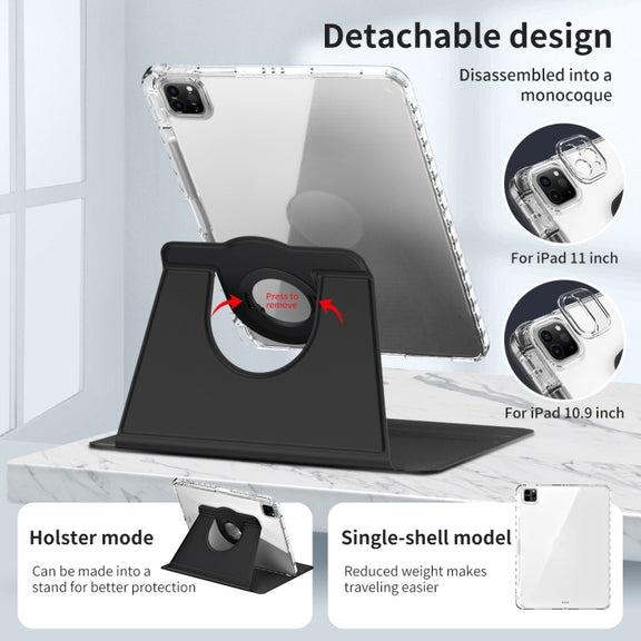 For iPad Pro 11 2024 360 Rotation Detachable Clear Acrylic Leather Tablet Case(Black)