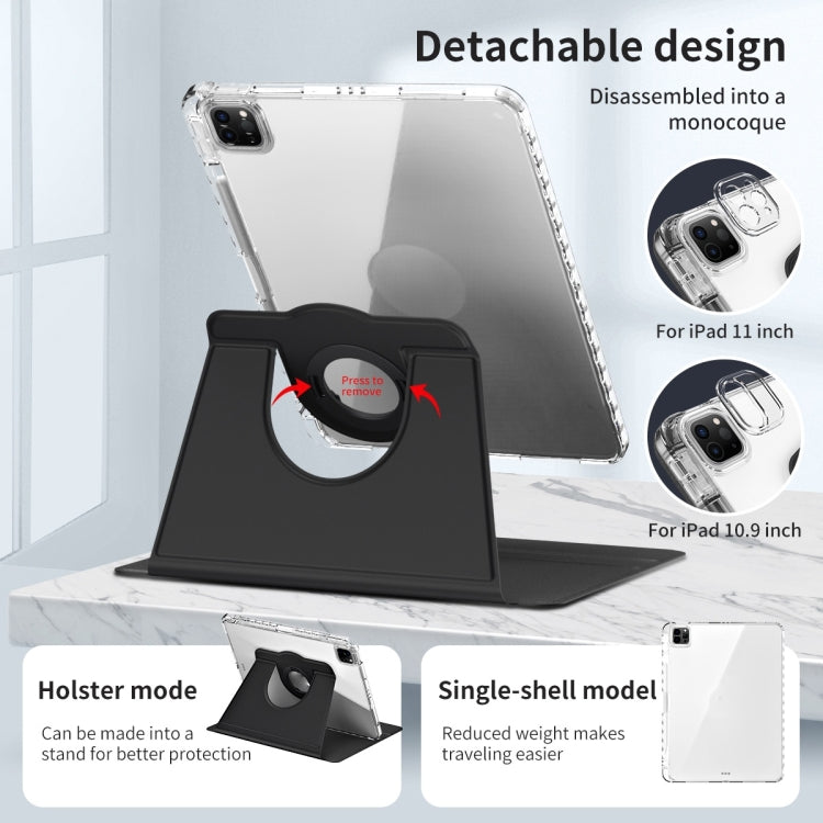 For iPad Pro 11 2024 360 Rotation Detachable Clear Acrylic Leather Tablet Case(Black)