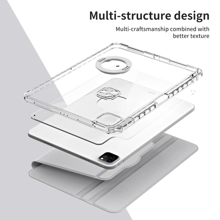 For iPad Pro 13 2024 360 Rotation Detachable Clear Acrylic Leather Tablet Case(Grey)