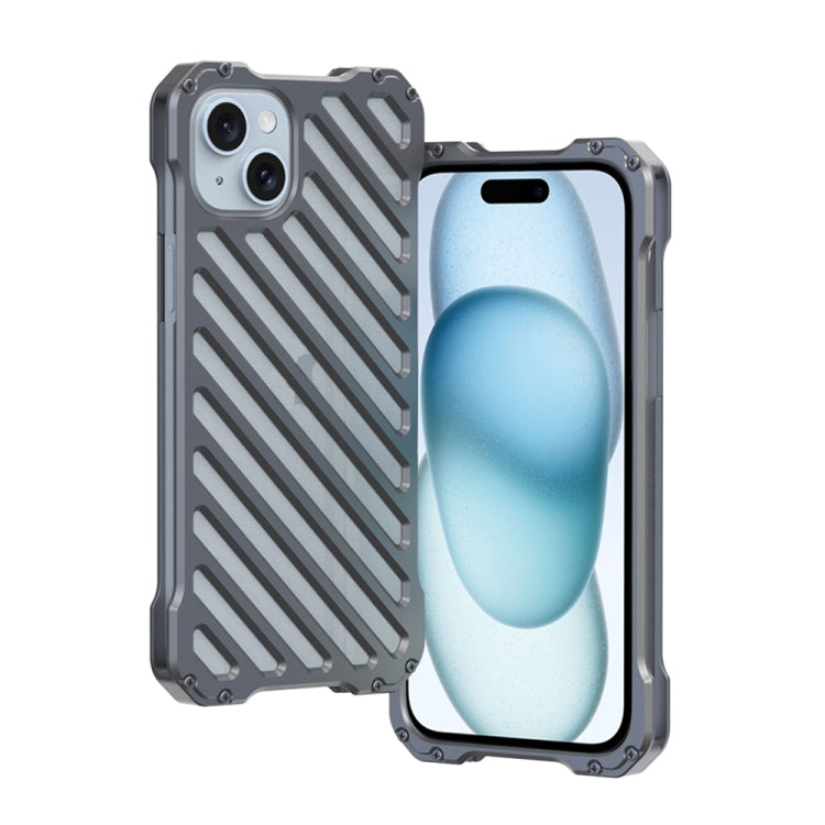 For iPhone 15 R-JUST RJ-50 Hollow Breathable Armor Metal Phone Case(Space Grey)
