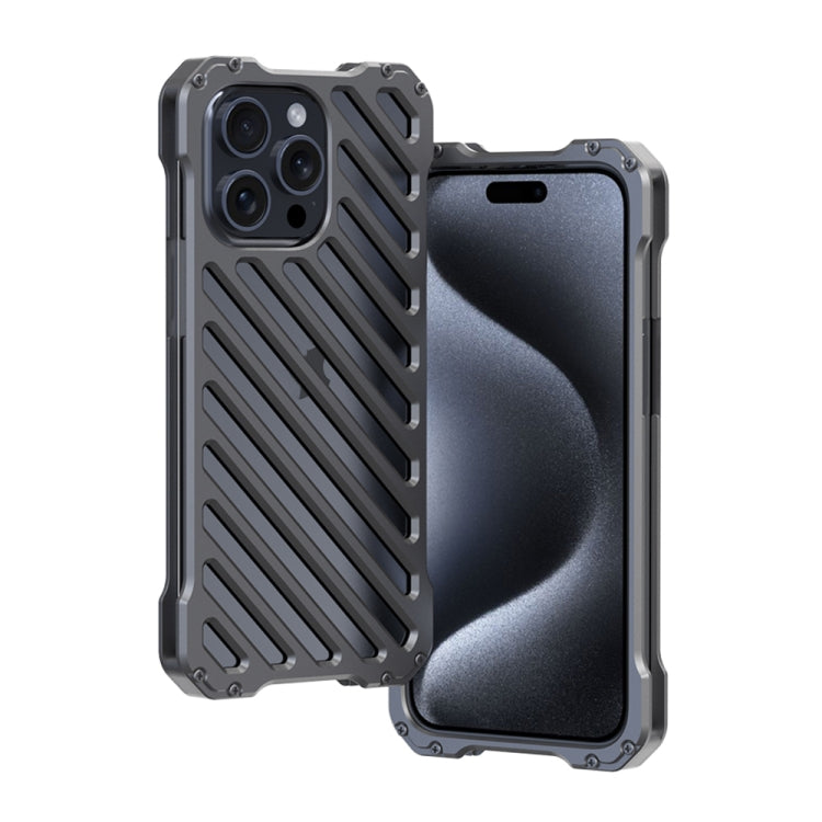 For iPhone 15 Pro R-JUST RJ-50 Hollow Breathable Armor Metal Phone Case(Space Grey)