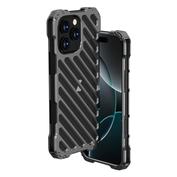For iPhone 16 Pro R-JUST RJ-50 Hollow Breathable Armor Metal Phone Case(Space Grey)
