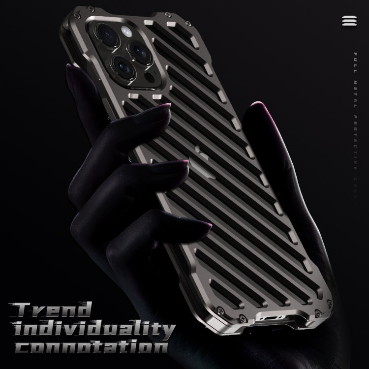 For iPhone 15 Pro Max R-JUST RJ-50 Hollow Breathable Armor Metal Phone Case(Space Grey)