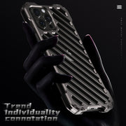 For iPhone 15 Pro Max R-JUST RJ-50 Hollow Breathable Armor Metal Phone Case(Space Grey)