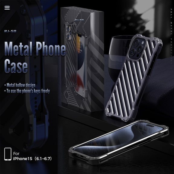 For iPhone 15 Pro Max R-JUST RJ-50 Hollow Breathable Armor Metal Phone Case(Space Grey)