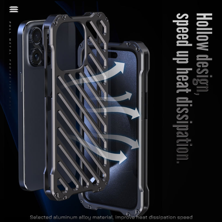 For iPhone 15 Pro Max R-JUST RJ-50 Hollow Breathable Armor Metal Phone Case(Space Grey)