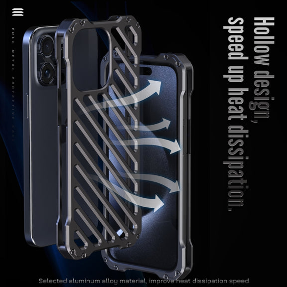 For iPhone 16 Pro Max R-JUST RJ-50 Hollow Breathable Armor Metal Phone Case(Space Grey)