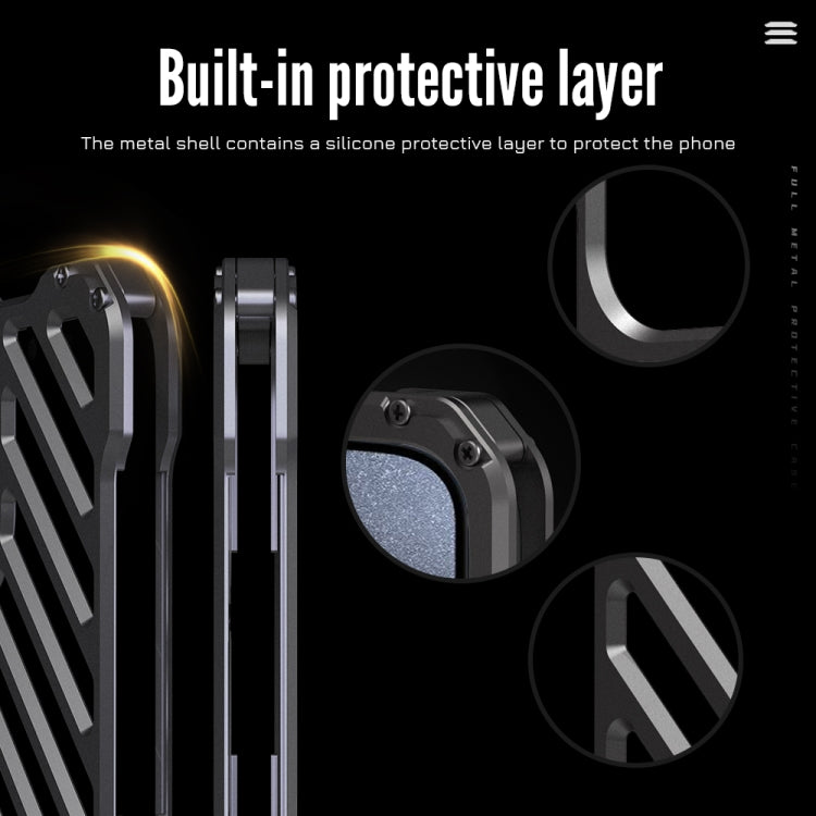 For iPhone 15 Pro Max R-JUST RJ-50 Hollow Breathable Armor Metal Phone Case(Space Grey)
