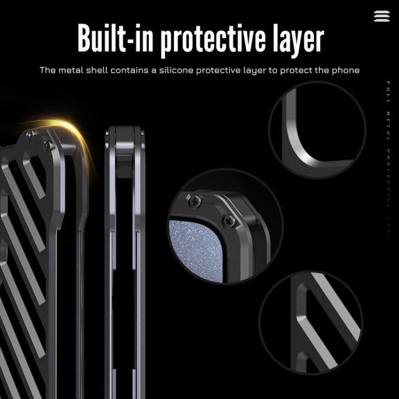 For iPhone 15 Pro Max R-JUST RJ-50 Hollow Breathable Armor Metal Phone Case(Space Grey)