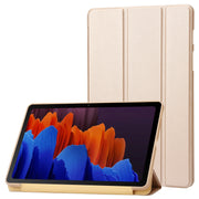 For Samsung Galaxy Tab S9+ / S10+ 3-Fold Holder Silicone Leather Tablet Case(Gold)