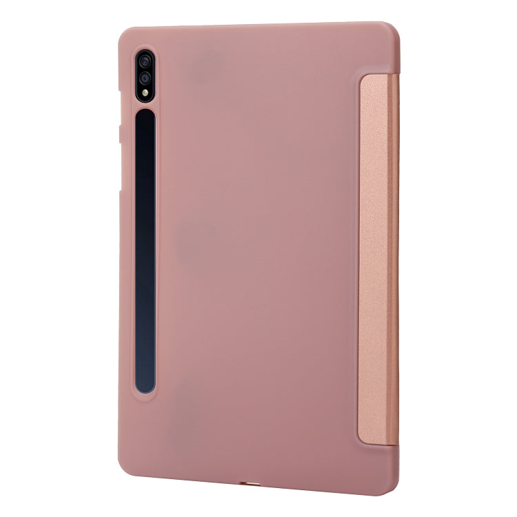 For Samsung Galaxy Tab S9 3-Fold Holder Silicone Leather Tablet Case(Rose Gold)