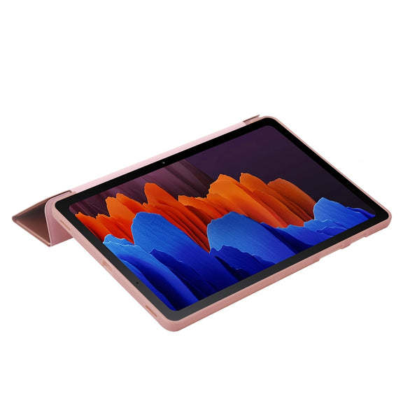 For Samsung Galaxy Tab S9 3-Fold Holder Silicone Leather Tablet Case(Rose Gold)