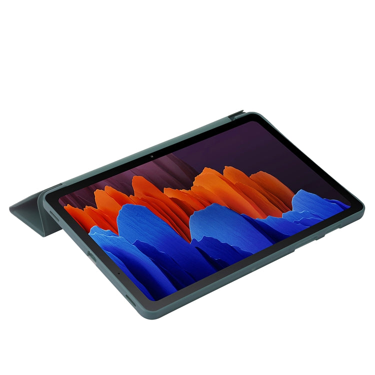 For Samsung Galaxy Tab S9 3-Fold Holder Silicone Leather Tablet Case(Dark Green)