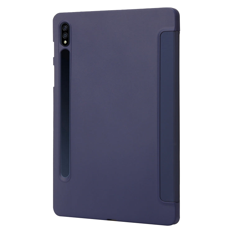 For Samsung Galaxy Tab S10 FE / S9 FE / S9 3-Fold Holder Silicone Leather Tablet Case(Dark Blue)