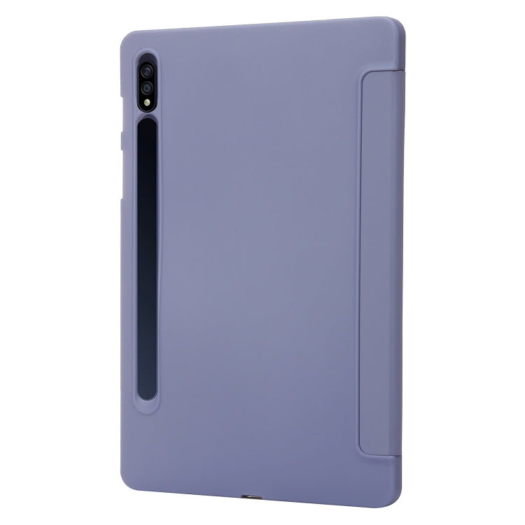 For Samsung Galaxy Tab S9 3-Fold Holder Silicone Leather Tablet Case(Purple)