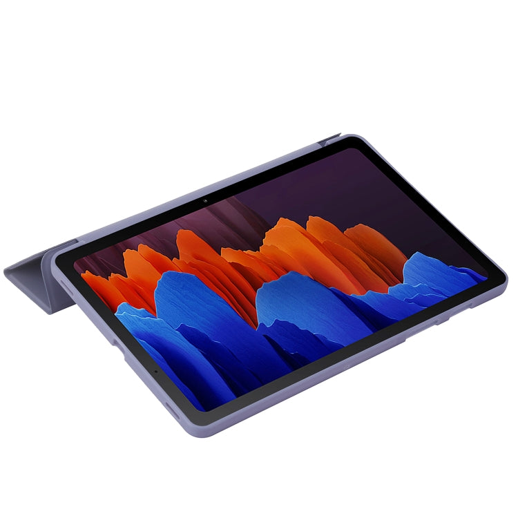 For Samsung Galaxy Tab S9 3-Fold Holder Silicone Leather Tablet Case(Purple)