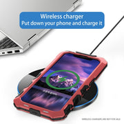 For iPhone 15 R-JUST Metal + Silicone + Tempered Glass Life Water-resistant Phone Case with Holder(Red)