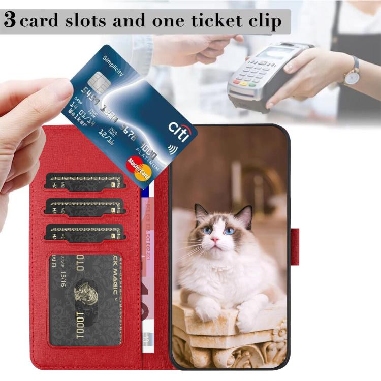 For iPhone 16e Cartoon Cats Leather Phone Case(Red)