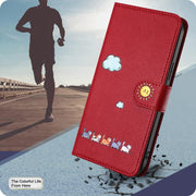 For iPhone 16e Cartoon Cats Leather Phone Case(Red)