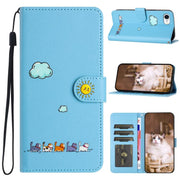 For iPhone 16e Cartoon Cats Leather Phone Case(Blue)
