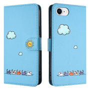 For iPhone 16e Cartoon Cats Leather Phone Case(Blue)