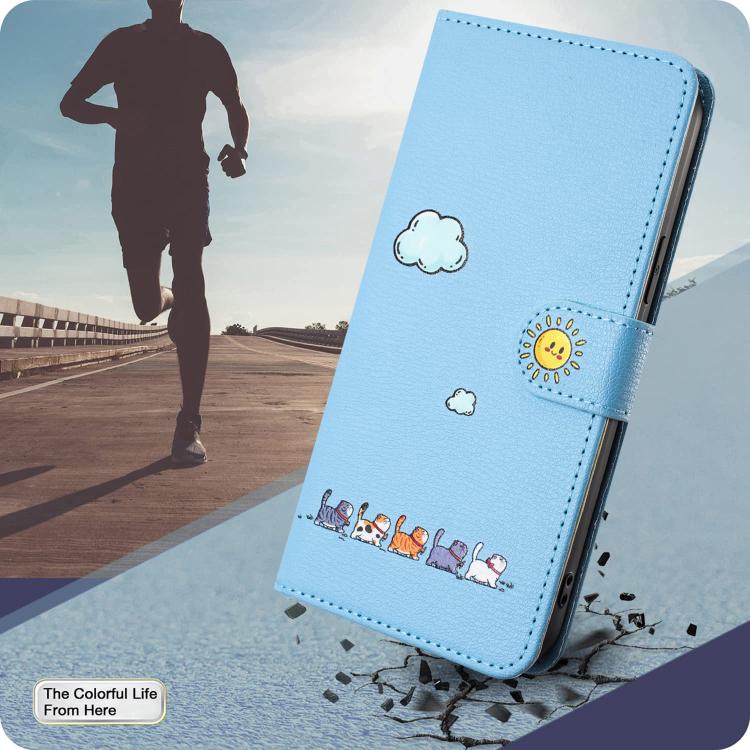 For iPhone 16e Cartoon Cats Leather Phone Case(Blue)
