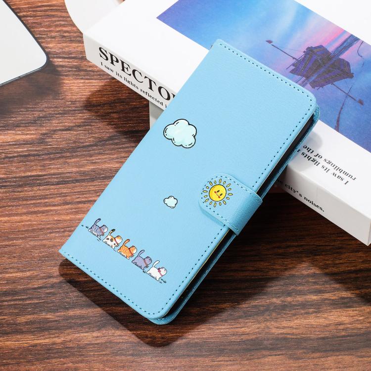For iPhone 16e Cartoon Cats Leather Phone Case(Blue)