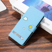 For iPhone 16e Cartoon Cats Leather Phone Case(Blue)