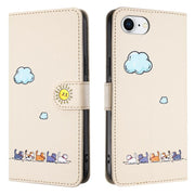For iPhone 16e Cartoon Cats Leather Phone Case(Beige White)