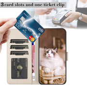 For iPhone 16e Cartoon Cats Leather Phone Case(Beige White)
