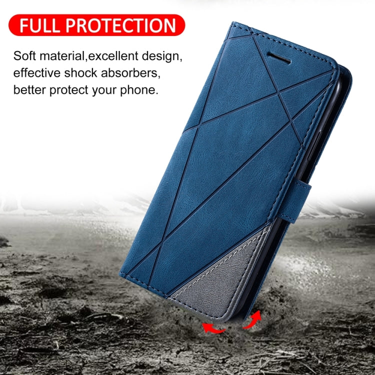 For iPhone 16 Pro Max Skin Feel Splicing Leather Phone Case(Blue)