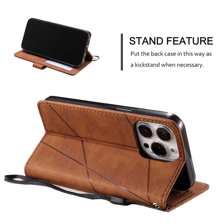 For iPhone 16 Pro Skin Feel Splicing Leather Phone Case(Brown)