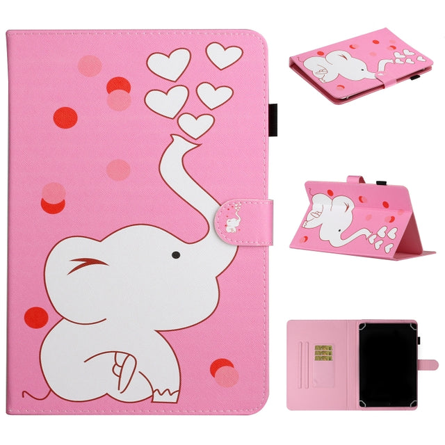For 8 inch Universal Tablet PC Colored Drawing Pattern Horizontal Flip PU Leather Case with Holder & Card Slot(Loving Elephant)