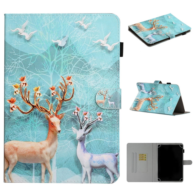 For 10 inch Universal Tablet PC Colored Drawing Pattern Horizontal Flip PU Leather Case with Holder & Card Slot(Sika Deer)