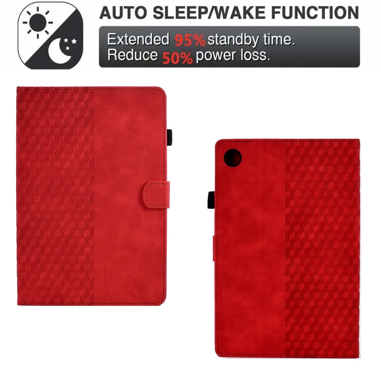 For Samsung Galaxy Tab A9+ Rhombus Embossed Leather Tablet Case(Red)