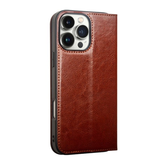 For iPhone 16 QIALINO Classic Genuine Leather Phone Case(Brown)