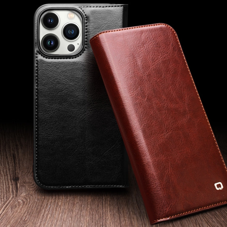 For iPhone 16 QIALINO Classic Genuine Leather Phone Case(Black)