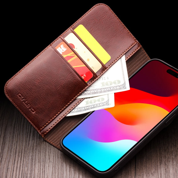 For iPhone 15 Pro QIALINO Classic Genuine Leather Phone Case(Brown)