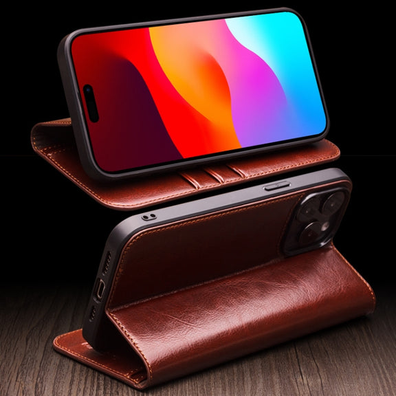 For iPhone 15 Pro Max QIALINO Classic Genuine Leather Phone Case(Black)