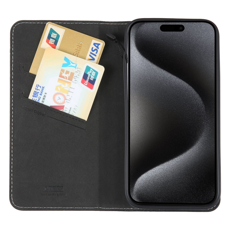 For iPhone 15 Pro Max GEBEI Top-grain Horizontal Flip Leather Phone Case(Black)