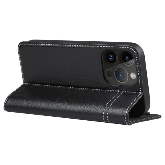 For iPhone 15 Pro Max GEBEI Top-grain Horizontal Flip Leather Phone Case(Black)