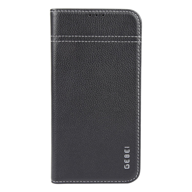 For iPhone 16 GEBEI Top-grain Horizontal Flip Leather Phone Case(Black)