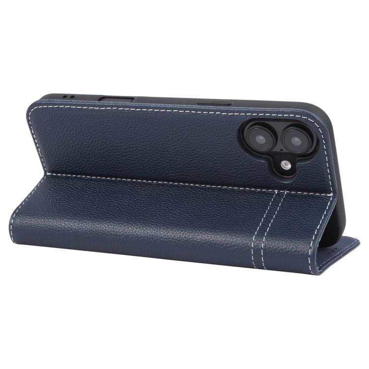 For iPhone 16 GEBEI Top-grain Horizontal Flip Leather Phone Case(Blue)