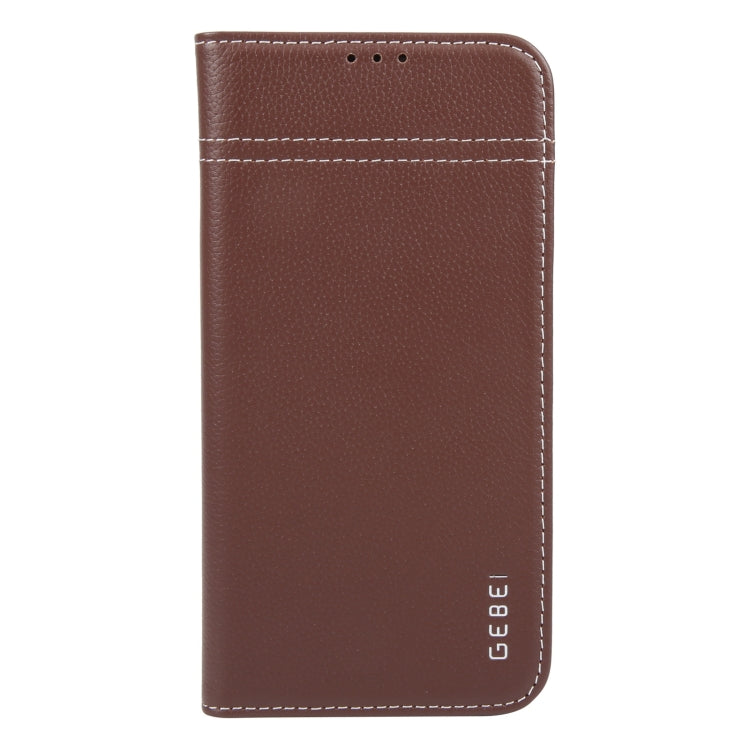 For iPhone 16 GEBEI Top-grain Horizontal Flip Leather Phone Case(Brown)