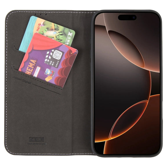 For iPhone 16 Pro GEBEI Top-grain Horizontal Flip Leather Phone Case(Black)