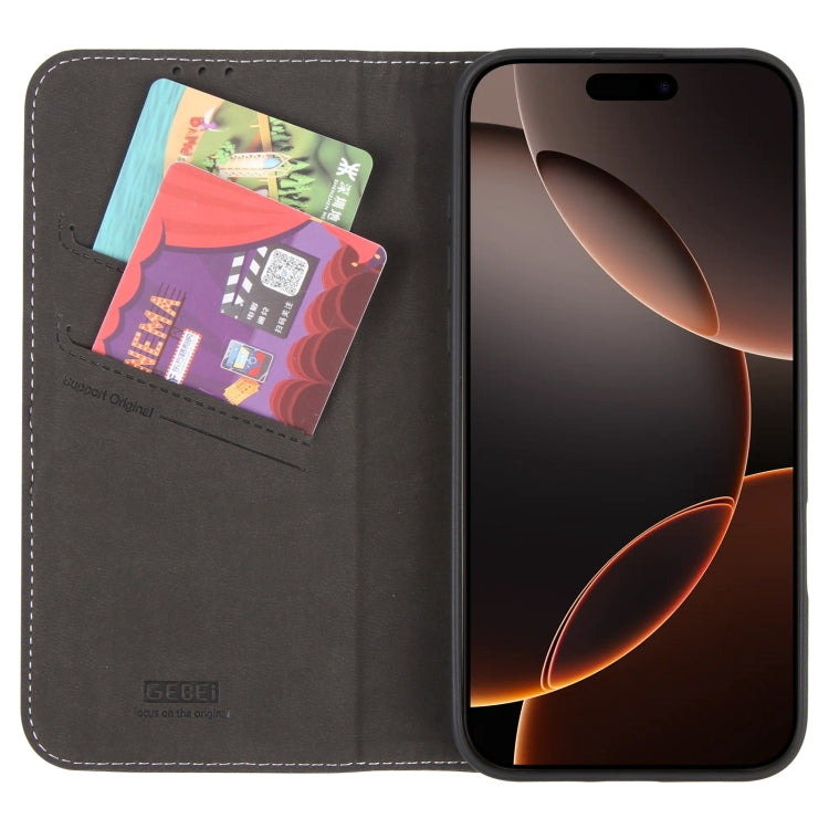 For iPhone 16 Pro GEBEI Top-grain Horizontal Flip Leather Phone Case(Black)