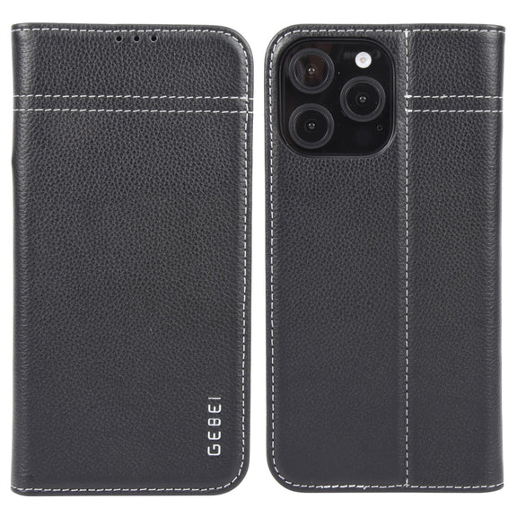 For iPhone 16 Pro GEBEI Top-grain Horizontal Flip Leather Phone Case(Black)