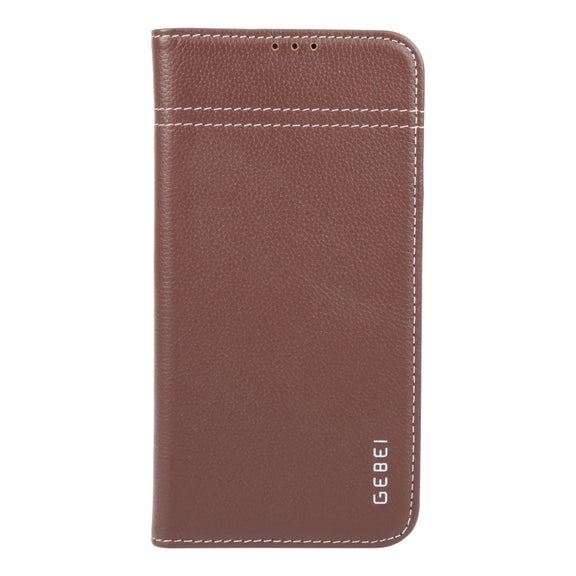 For iPhone 16 Pro GEBEI Top-grain Horizontal Flip Leather Phone Case(Brown)